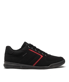 GEMO Baskets homme unies en suédine style vintage à lacets noir vif