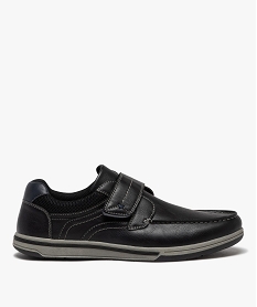 GEMO Chaussures bateau à scratch unies homme noir vif