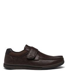 GEMO Chaussures bateau à scratch unies homme marron chine