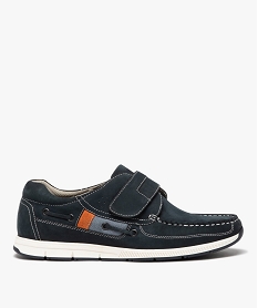 chaussures bateau homme confort dessus en cuir uni et a scratch bleuJ581701_1