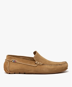 GEMO Mocassins homme unis dessus en cuir suédé à semelle crantée beige standard