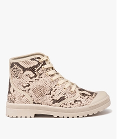 GEMO Baskets femme en toile montante vernie motif python Beige