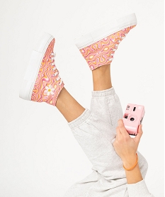 GEMO Baskets femme en toile montantes à semelle compensée style baba cool orange standard