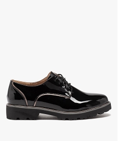 GEMO Derbies femme vernis à semelle crantée et lacets ronds Noir