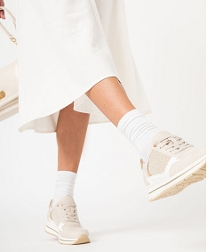 GEMO Baskets femme unies dessus en mesh à paillettes gold