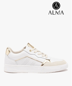 GEMO Baskets femme unies en cuir avec détails métallisés - Alma Planète blanc standard