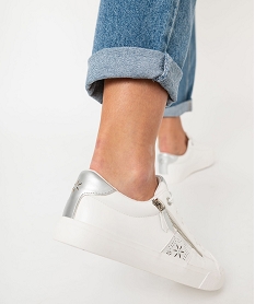 GEMO Tennis femme à lacets pailletés et zip décoratif femme argente