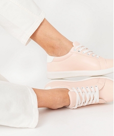 GEMO Tennis femme à lacets unies avec contrefort pailleté Rose