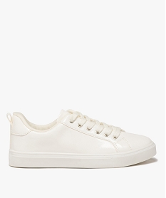 GEMO Baskets femme unies à lacets dessus vernis blanc vif