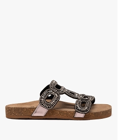 GEMO Mules femme en cuir avec brides bijou fantaisie gris standard