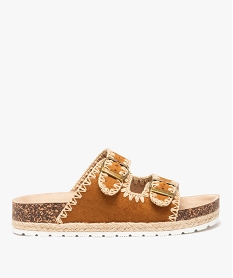 GEMO Mules femme hippie en suédine avec brides à boucle Brun