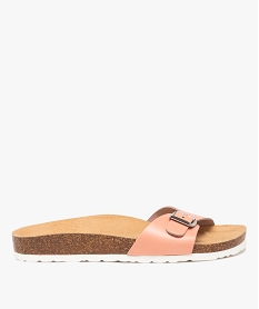GEMO Mules femme plates avec bride à boucle en cuir unie rose standard