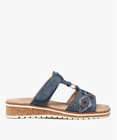 GEMO Mules femme confort à brides ajourées et anneau fantaisie - Softrelax bleu standard
