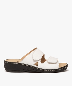 GEMO Mules femme confort avec brides unies en cuir et à scratch Blanc