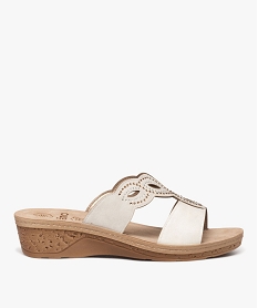 GEMO Mules femme confort avec bride fantaisie à strass blanc standard