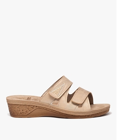 GEMO Mules femme confort unies à semelle compensée avec double brides scratch beige standard