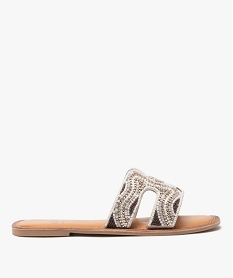 GEMO Mules femme plates avec dessus en perles blanc standard