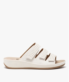 GEMO Mules femme confort compensées à bride scratch avec détails ajourés blanc standard