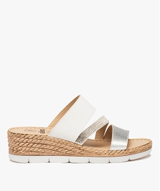 GEMO Mules femme confort à talon compensé avec brides fantaisie blanc standard
