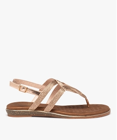 GEMO Sandales femme à entre-doigts avec brides tressées dorées et entrelacées rose standard
