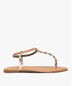 GEMO Sandales femme plates avec bride tressée à entre-doigt détails métallisés kaki standard
