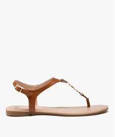 GEMO Sandales femme plates à entre-doigts avec chaîne métallisée fantaisie marron standard