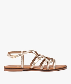 GEMO Sandales en cuir à brides et talons plats femme dore