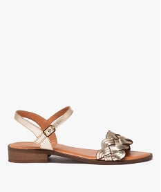 GEMO Sandales femme en cuir effet métallisé à large bride zig zag - Taneo dore