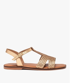 GEMO Sandales femme plates en cuir uni à larges brides métallisées - Taneo gold