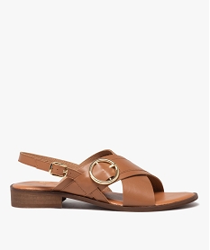GEMO Sandales femme casual en cuir unie avec brides à boucle fantaisie marron standard