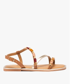 GEMO Sandales femme en cuir avec brides bijoux fantaisie dore