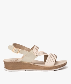 GEMO Sandales femme confort à semelle compensée avec strass et paillettes Beige