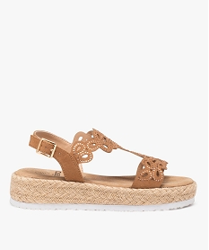 GEMO Sandales à semelle plateforme en corde et strass femme Brun