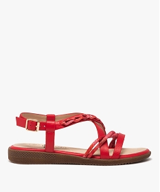 GEMO Sandales femme unies à brides fantaisie avec bijou et à semelle épaisse rouge standard