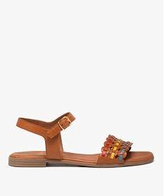 GEMO Sandales femme dessus en cuir à liseré contrastant marron standard