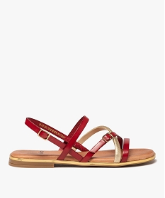GEMO Sandales femme dessus en cuir à bride tubulaire dorée rouge standard