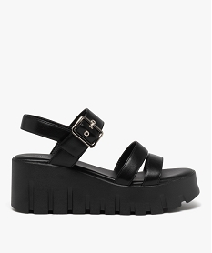 GEMO Sandales femme compensées à larges brides unies noir standard