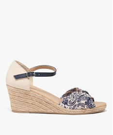 GEMO Sandales femme à talon compensé dessus drapée en tissu imprime fleurs