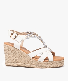 GEMO Sandales femme compensées à bride tressée en tissu et semelle corde blanc standard