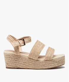 GEMO Sandales femme à talon compensé et brides unies en jute beige standard