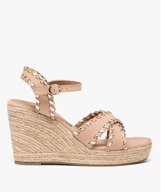 GEMO Sandales femme à talon compensé avec brides unies à contour métallisé beige standard