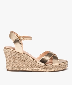 GEMO Sandales à talon compensé en corde et brides croisée femme dore