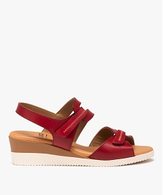 GEMO Sandales femme compensées à brides scratch en cuir rouge standard