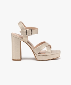 GEMO Sandales femme à talon carré extra haut et brides unies dore