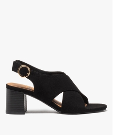 GEMO Sandales femme à talon carré avec brides larges croisées unies en suédine noir standard