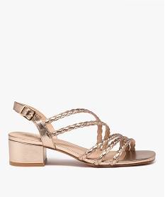 GEMO Sandales femme à talon carré et brides tressées métallisées marron standard