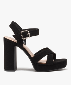 GEMO Sandales femme à talon unies en suédine à brides croisées noir standard