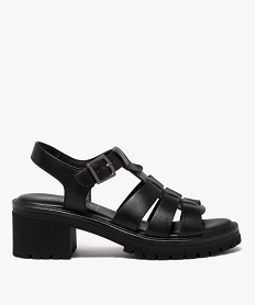 GEMO Sandales femme à talon carré en cuir uni avec semelle crantée noir standard
