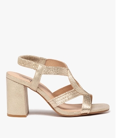 GEMO Sandales femme à talon haut à paillettes et brides entrelacées dore