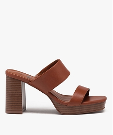 GEMO Mules femme à talon carré unies avec brides parallèles marron standard